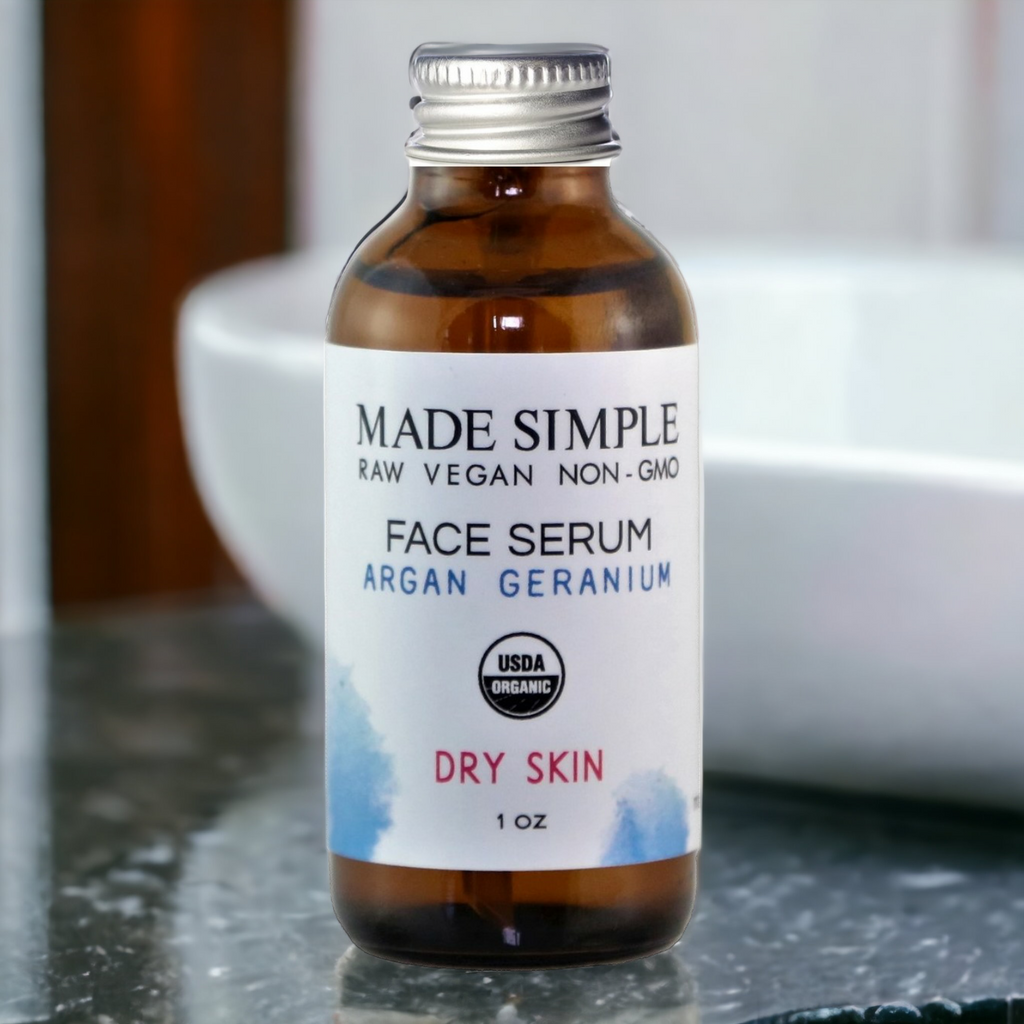 Argan Geranium Face Serum for Dry Skin - Certified Organic. Vegan & Cruelty-free