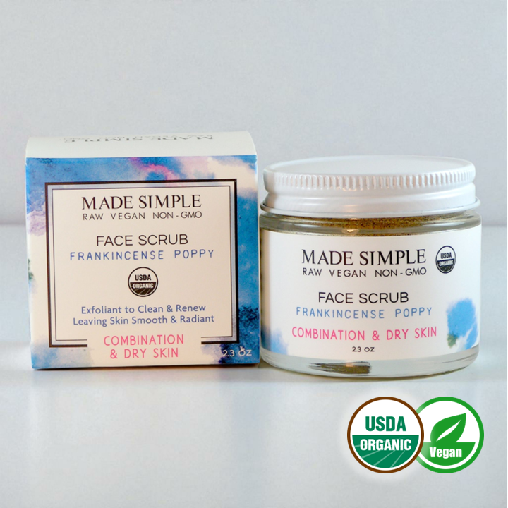 Frankincense Poppy Seed Face Scrub for Combination/Dry Skin - Certified Organic, Vegan & Cruelty-free